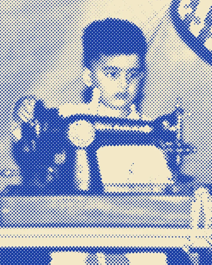 Shrey as a small boy at a hand-crank USHA sewing machine, Delhi, 2003.