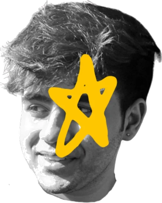 Shrey smiling, a yellow star drawn over one eye